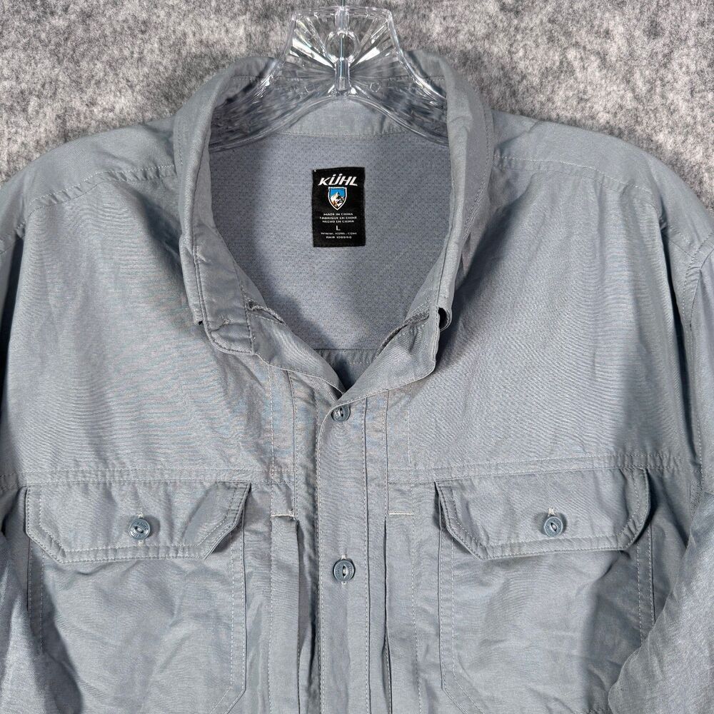 Kuhl Airspeed Shirt Mens Large Blue Roll Tab Vented Fishing Tiny Stain Outdoor